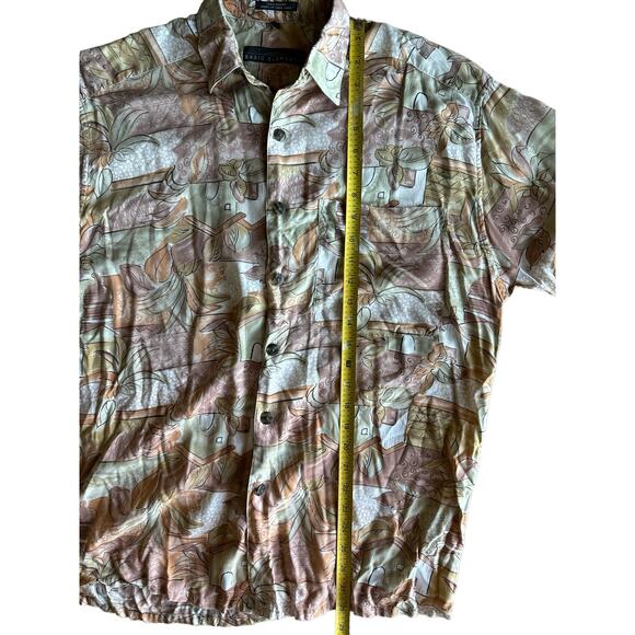 Vintage Basic Elements Floral Grecian Print M Rayon Short Sleeve Button Up - Picture 5 of 6